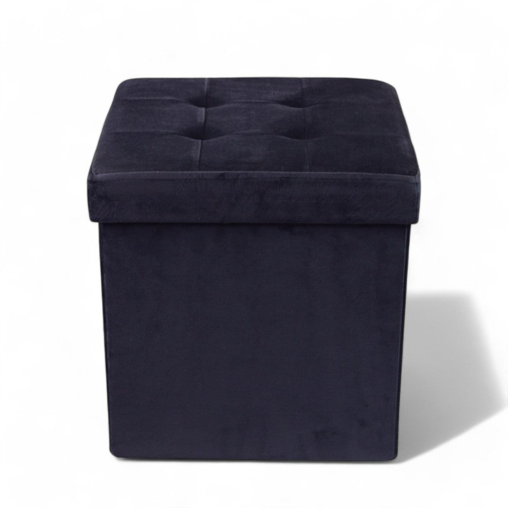 Pouf de rangement carré en velours noir