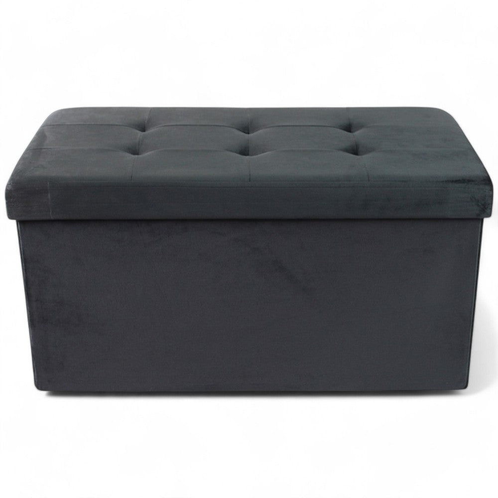 Pouf de rangement rectangulaire en velours noir