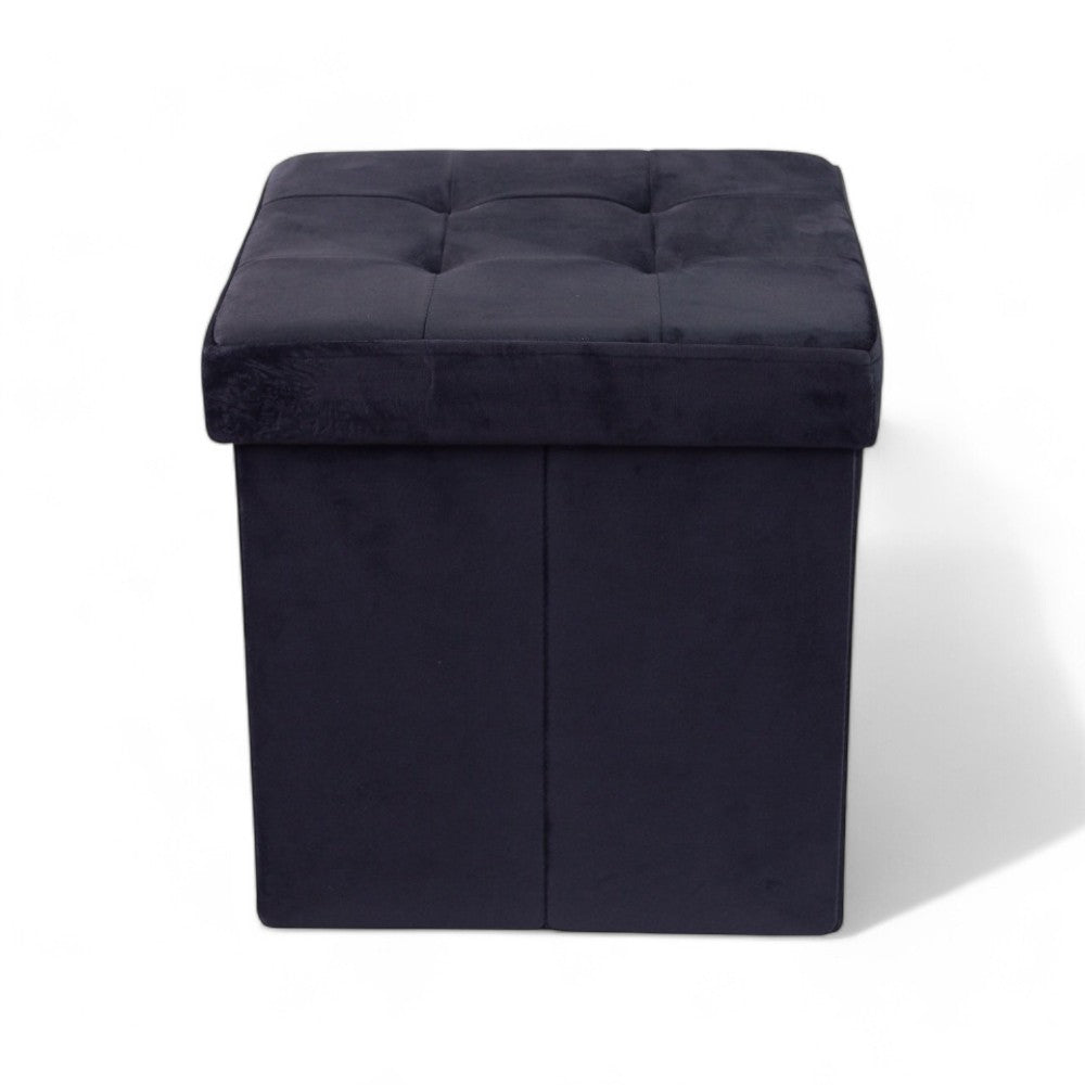 Pouf de rangement carré en velours noir