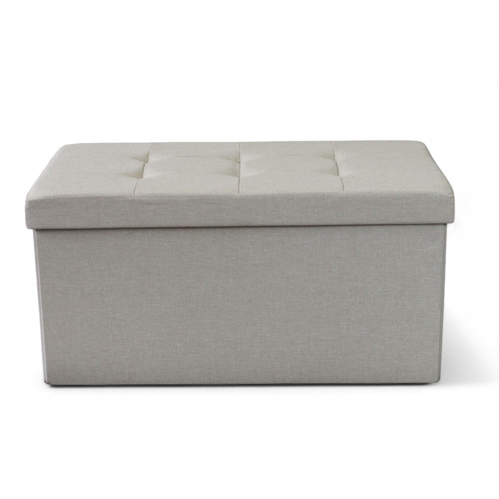 Pouf de rangement rectangulaire en tissu gris tourterelle