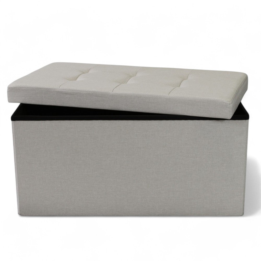 Pouf de rangement rectangulaire en tissu gris tourterelle