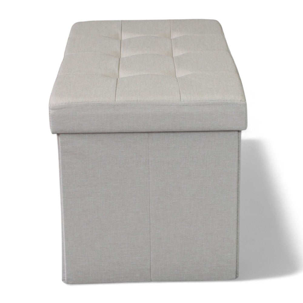 Pouf de rangement rectangulaire en tissu gris tourterelle