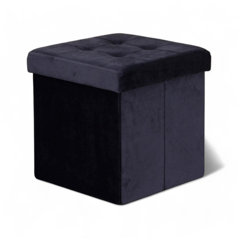 Pouf de rangement carré en velours noir