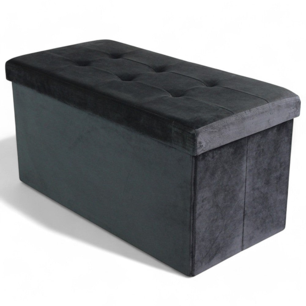 Pouf de rangement rectangulaire en velours noir