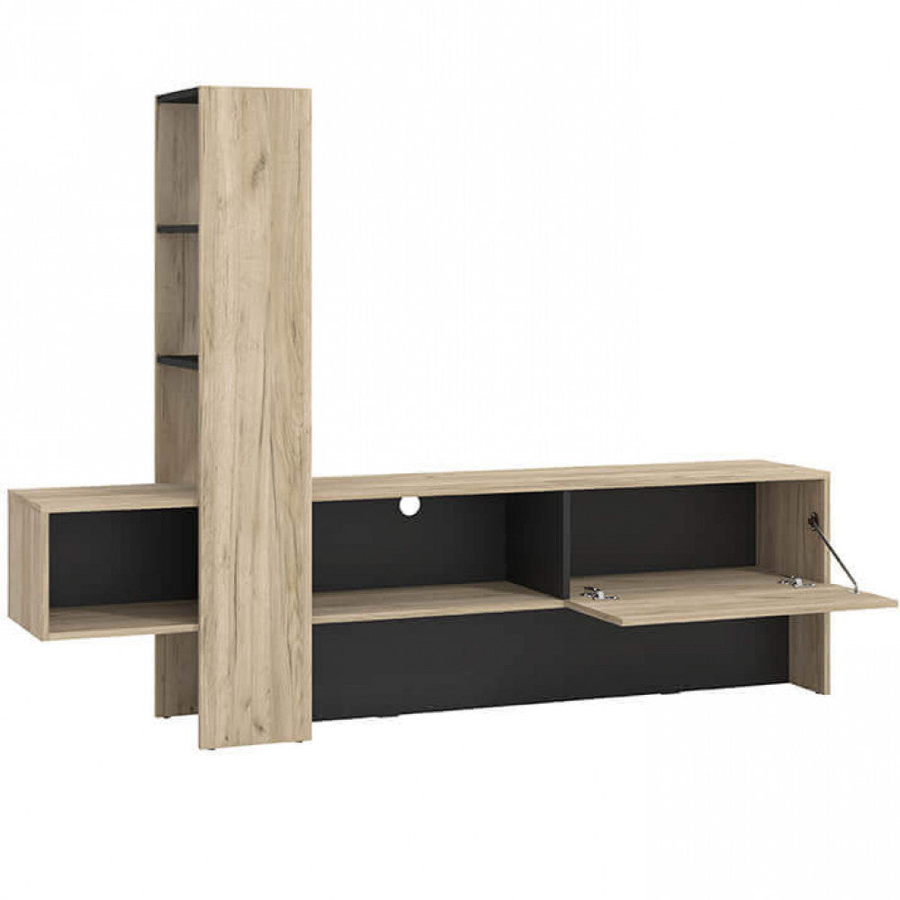 Meuble TV de salon avec étagère et porte abattante en bois mélaminé Luxury Tower