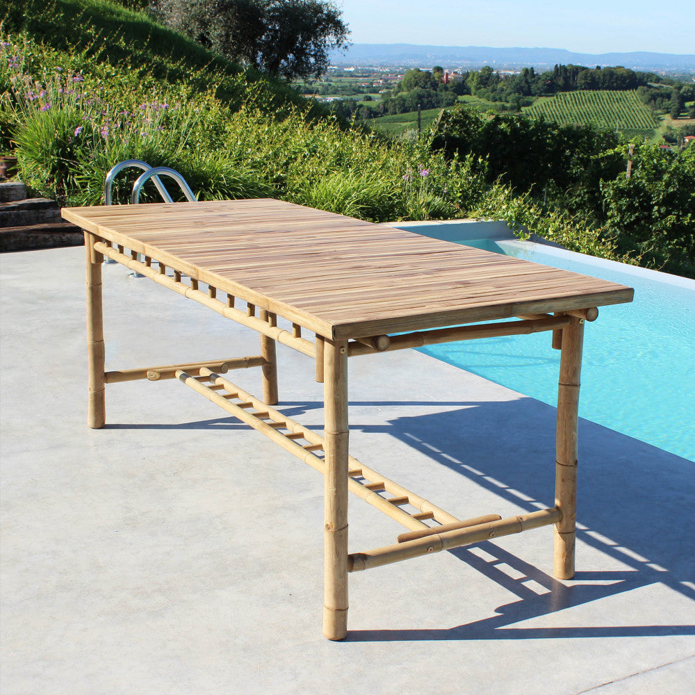 Table d'extérieur rectangulaire 200x80xH75 cm avec structure en bambou Tropikal 