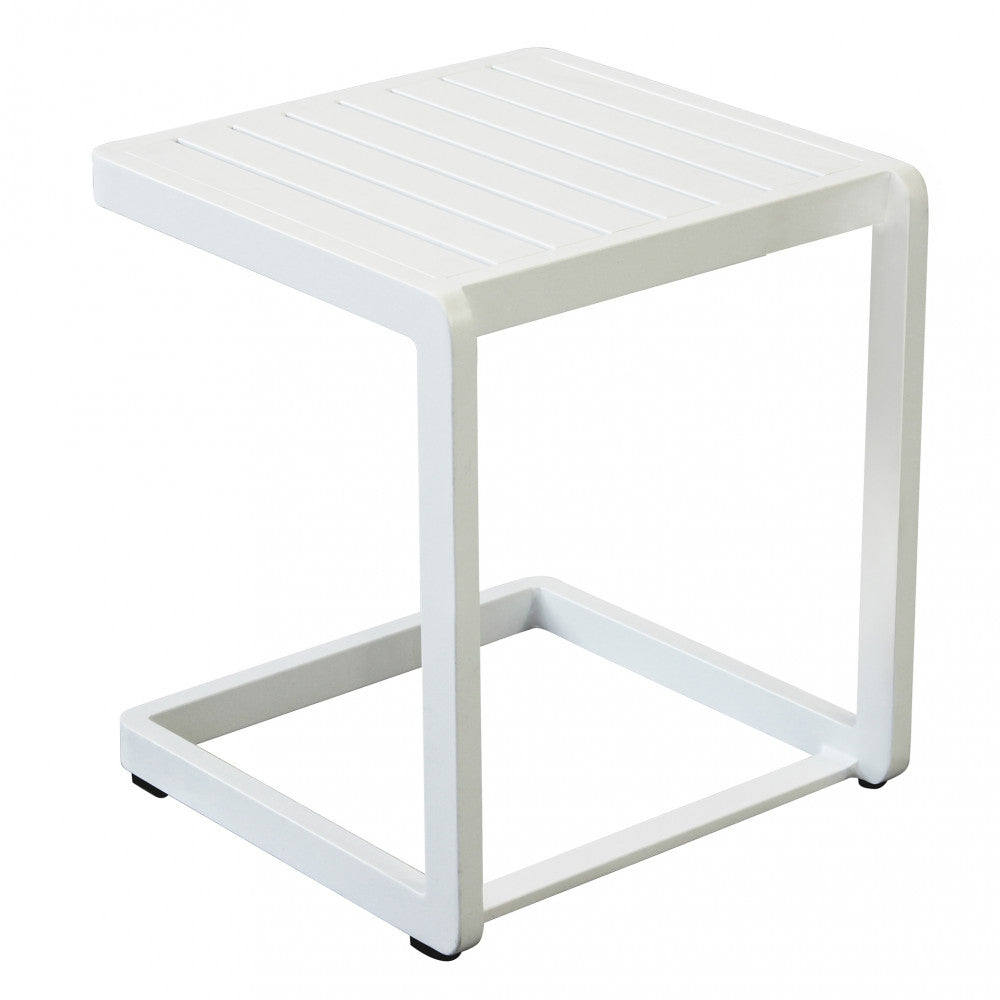 Table basse 40x40x45 cm en aluminium blanc pour jardin extérieur pour salons et support pour bains de soleil Nolan