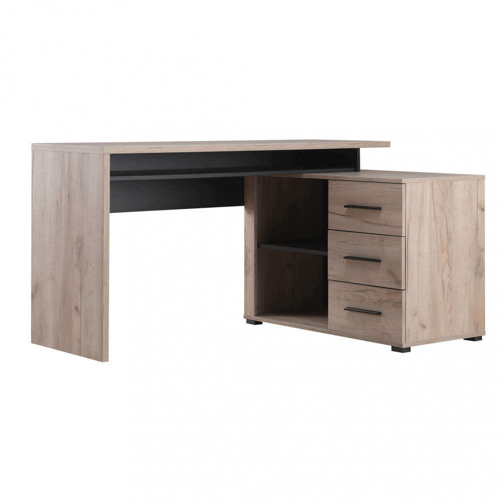 Bureau d'angle pour bureau d'étude en bois mélaminé bilaminé avec 3 tiroirs et 2 étagères Corner Desk