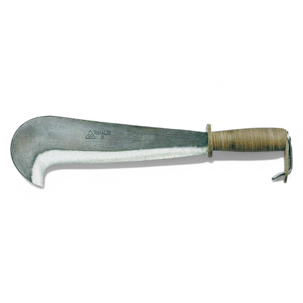 Roncola tipo con lama in acciaio forgiato 31 cm con manico in cuoio con gancio