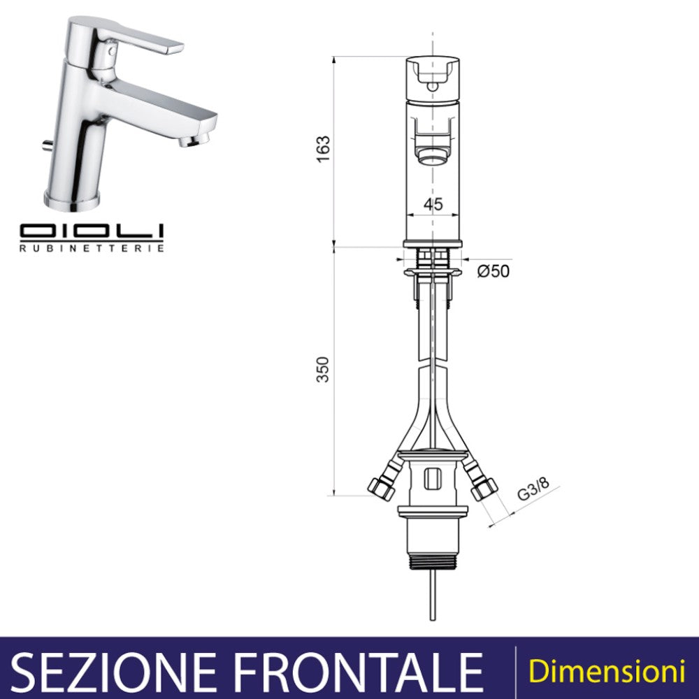 Miscelatore lavabo in acciaio cromato 4.5x16.3xH16.3 cm