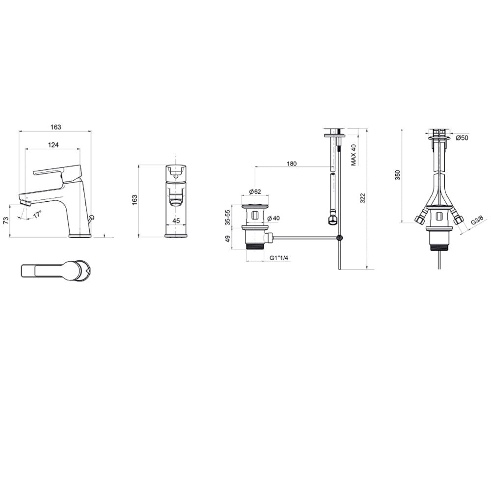 Miscelatore lavabo in acciaio cromato 4.5x16.3xH16.3 cm