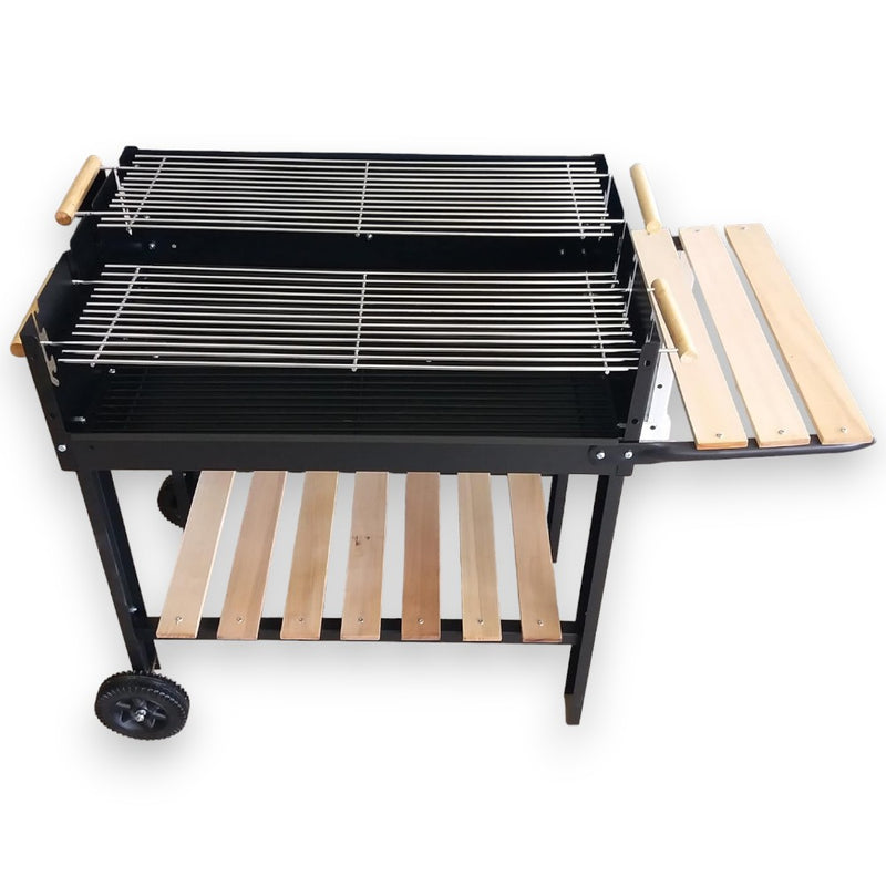 Barbecue rettangolare con ripiani in legno e 2 griglie regolabili TEXAS