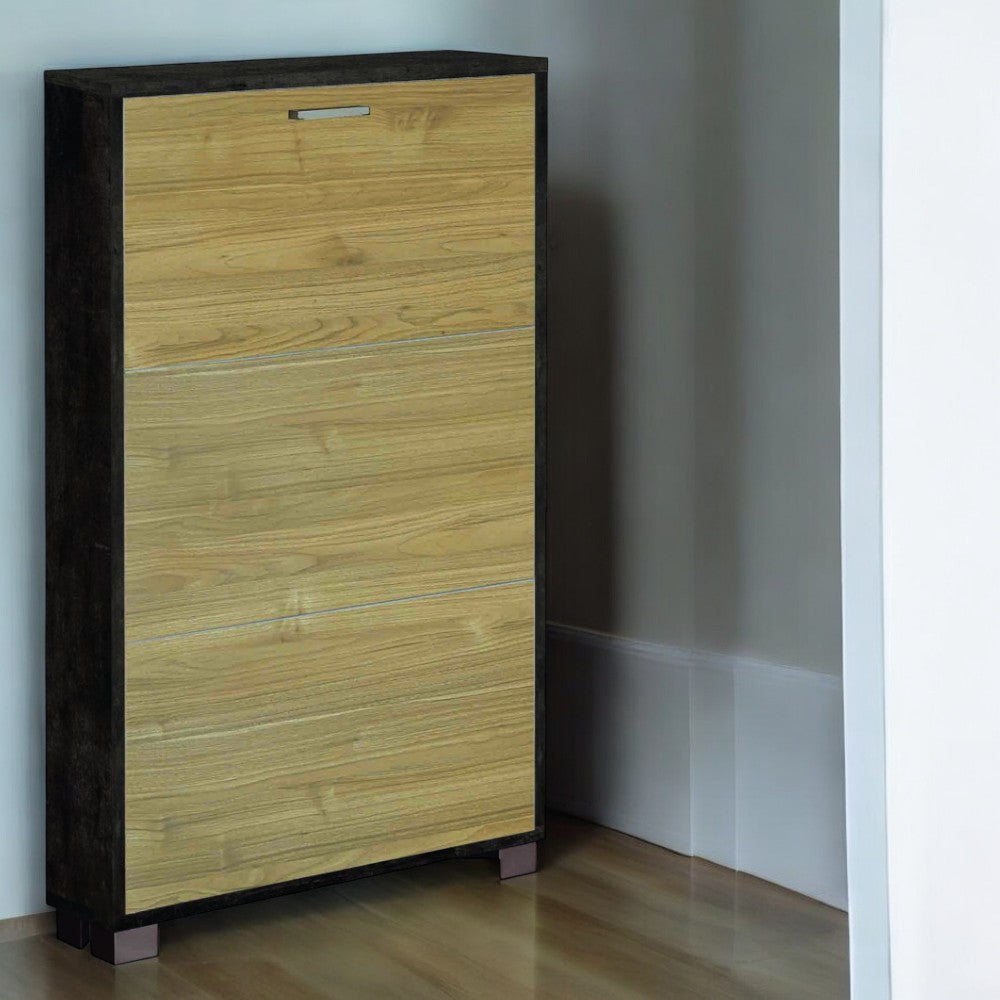 A753Onns030 Meuble à chaussures 3 portes P.18 Oxyde noir et noyer Stelvio