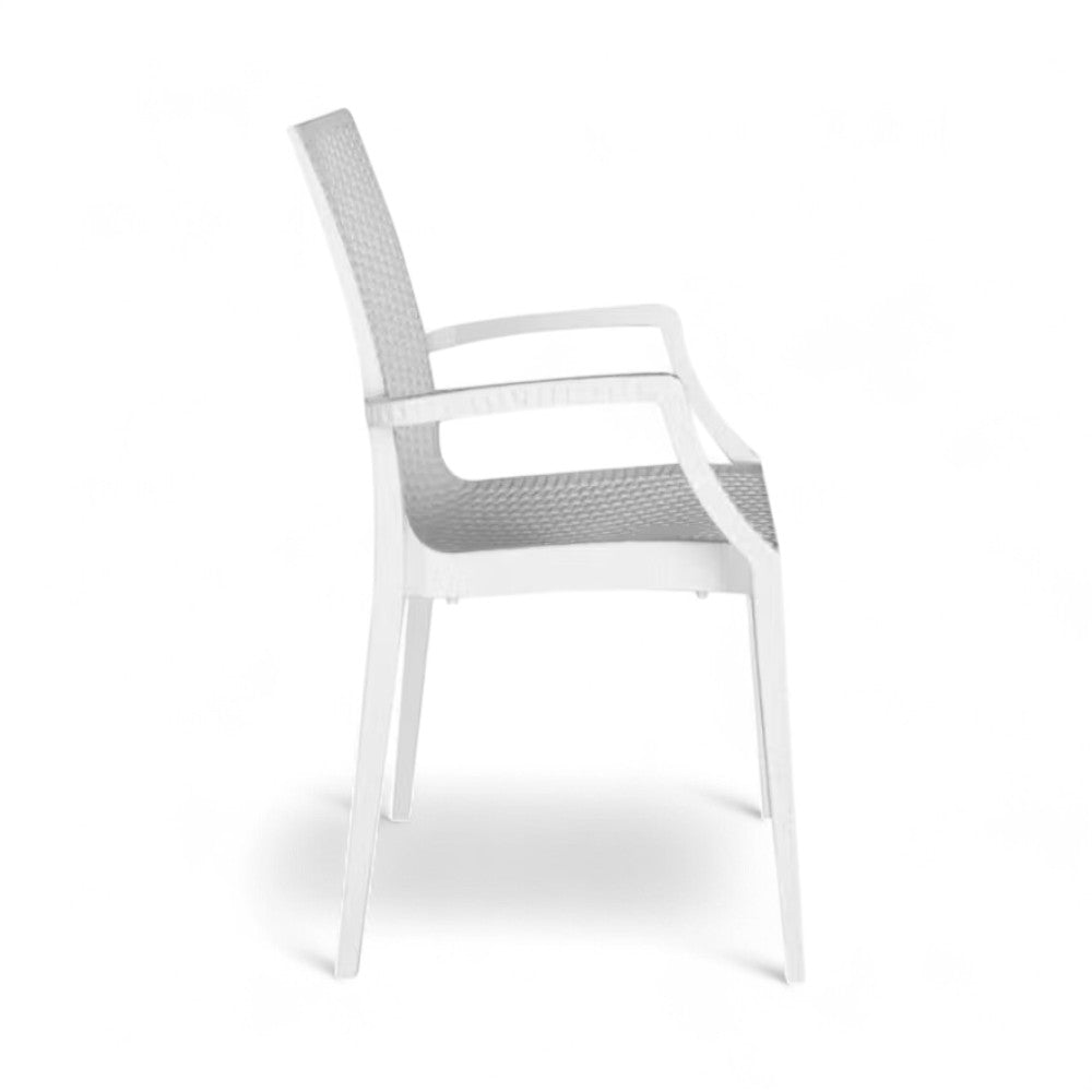 Sedia impilabile con braccioli in resina effetto rattan Duke