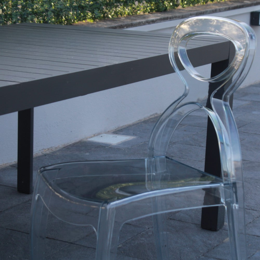 Sedia design trasparente policarbonato resistente da interno ed esterno dimensioni compatte per arredi moderni Queba