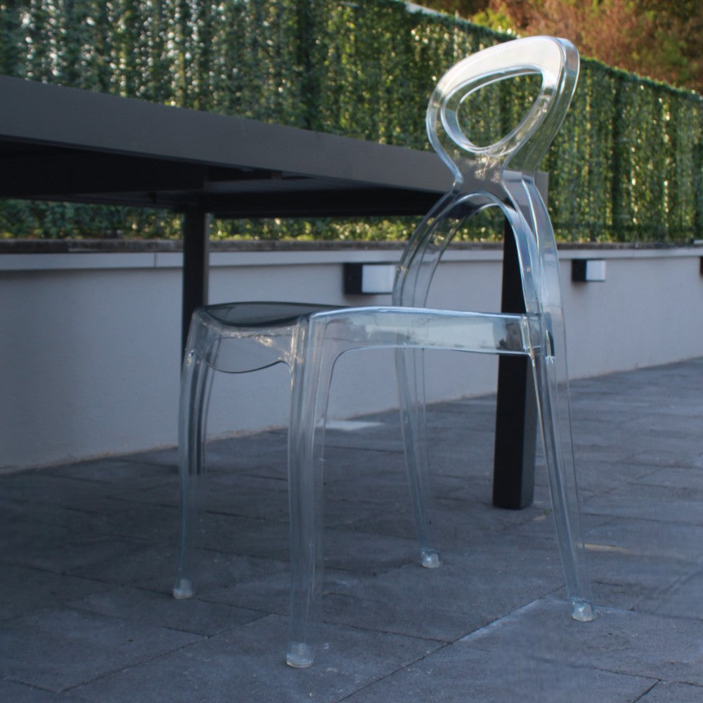 Sedia design trasparente policarbonato resistente da interno ed esterno dimensioni compatte per arredi moderni Queba