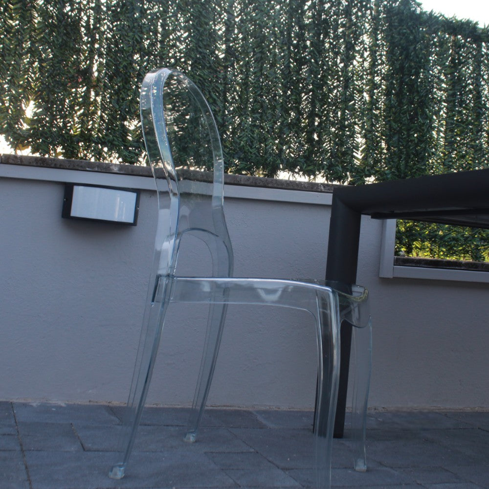 Sedia da pranzo trasparente in policarbonato con struttura resistente e design moderno dimensioni 46x55x98 cm per interni Levia