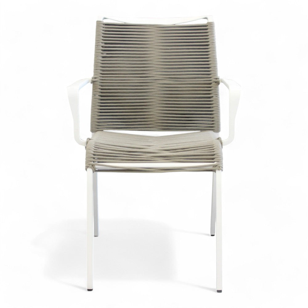 Fauteuil de jardin d'extérieur empilable avec structure en aluminium et assise en corde tressée Catania