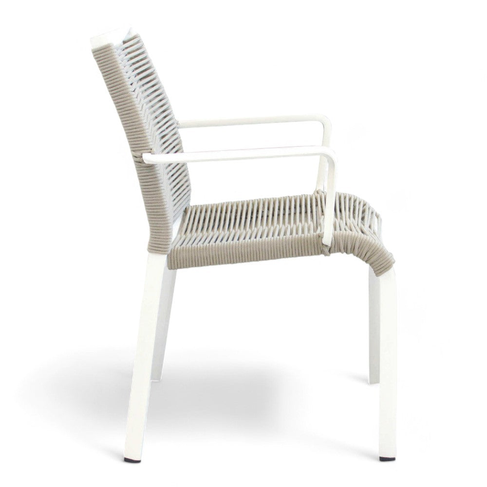 Fauteuil de jardin d'extérieur empilable avec structure en aluminium et assise en corde tressée Catania