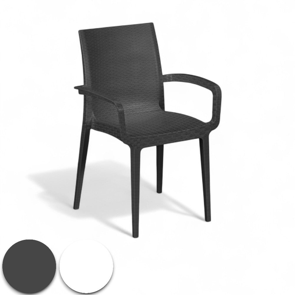 Sedia impilabile con braccioli in resina effetto rattan Duke
