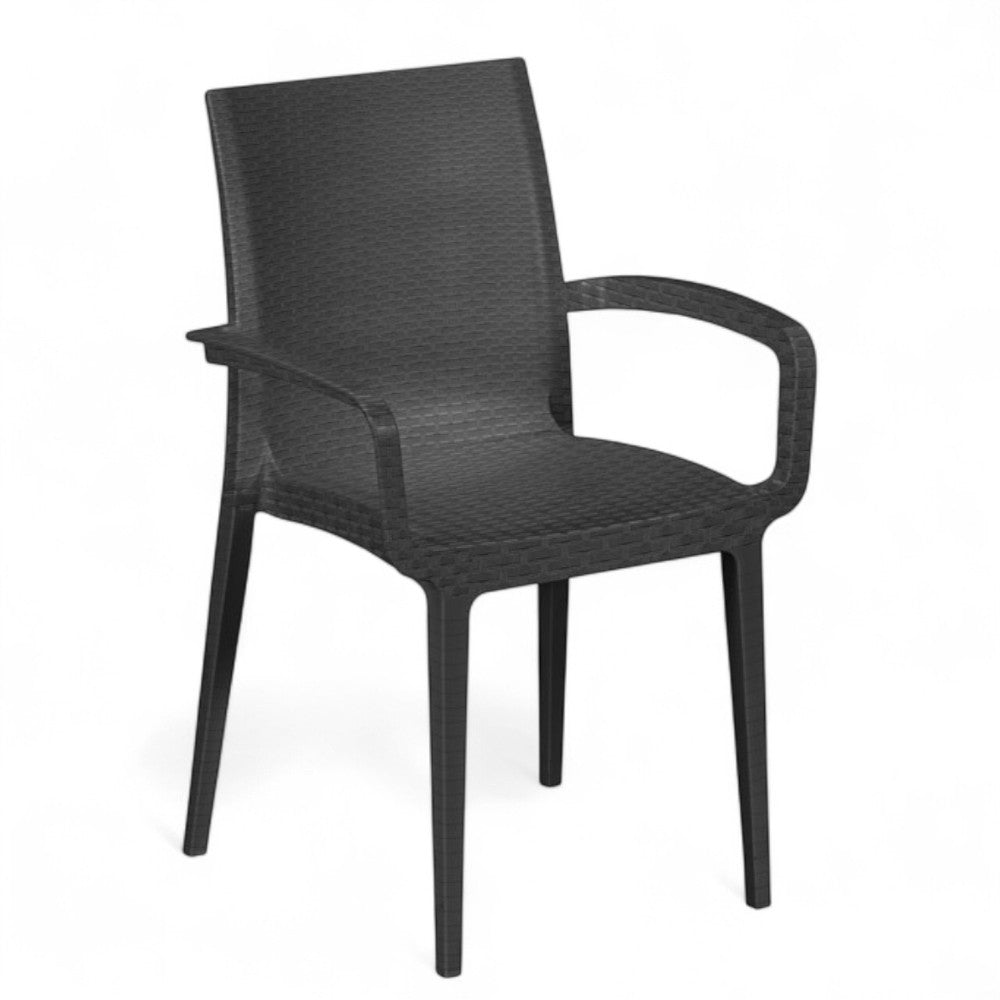 Sedia impilabile con braccioli in resina effetto rattan Duke