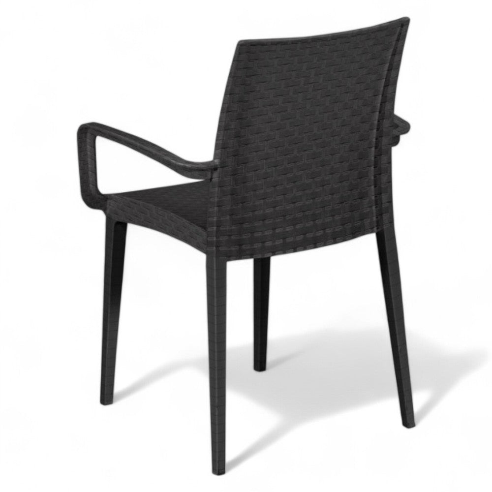 Sedia impilabile con braccioli in resina effetto rattan Duke