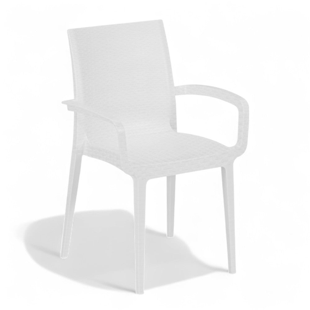 Sedia impilabile con braccioli in resina effetto rattan Duke