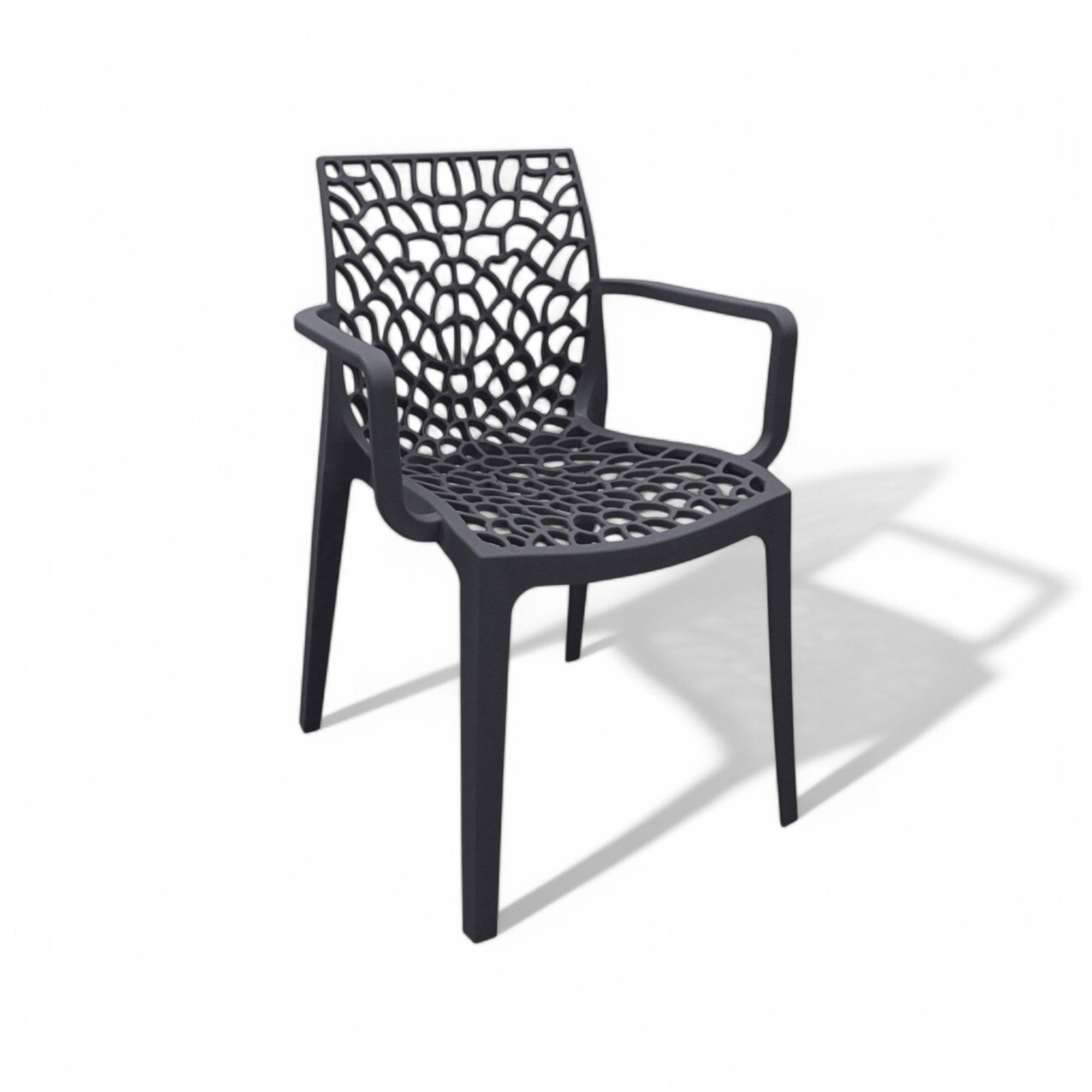 Sedia poltrona impilabile da esterno in resina con schienale decorato design moderno Tape