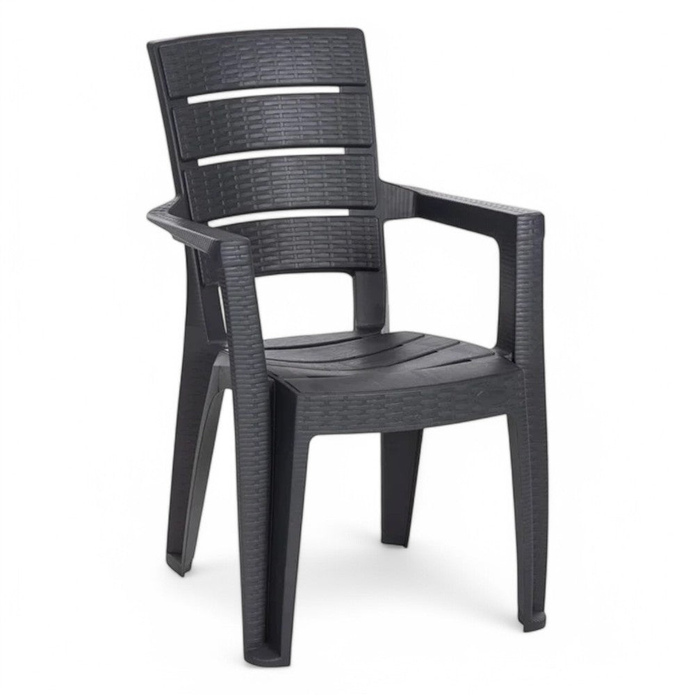 Chaise de jardin d'extérieur empilable avec accoudoirs en résine effet rotin anthracite