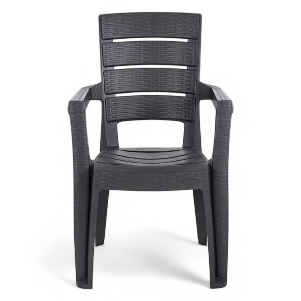Chaise de jardin d'extérieur empilable avec accoudoirs en résine effet rotin anthracite