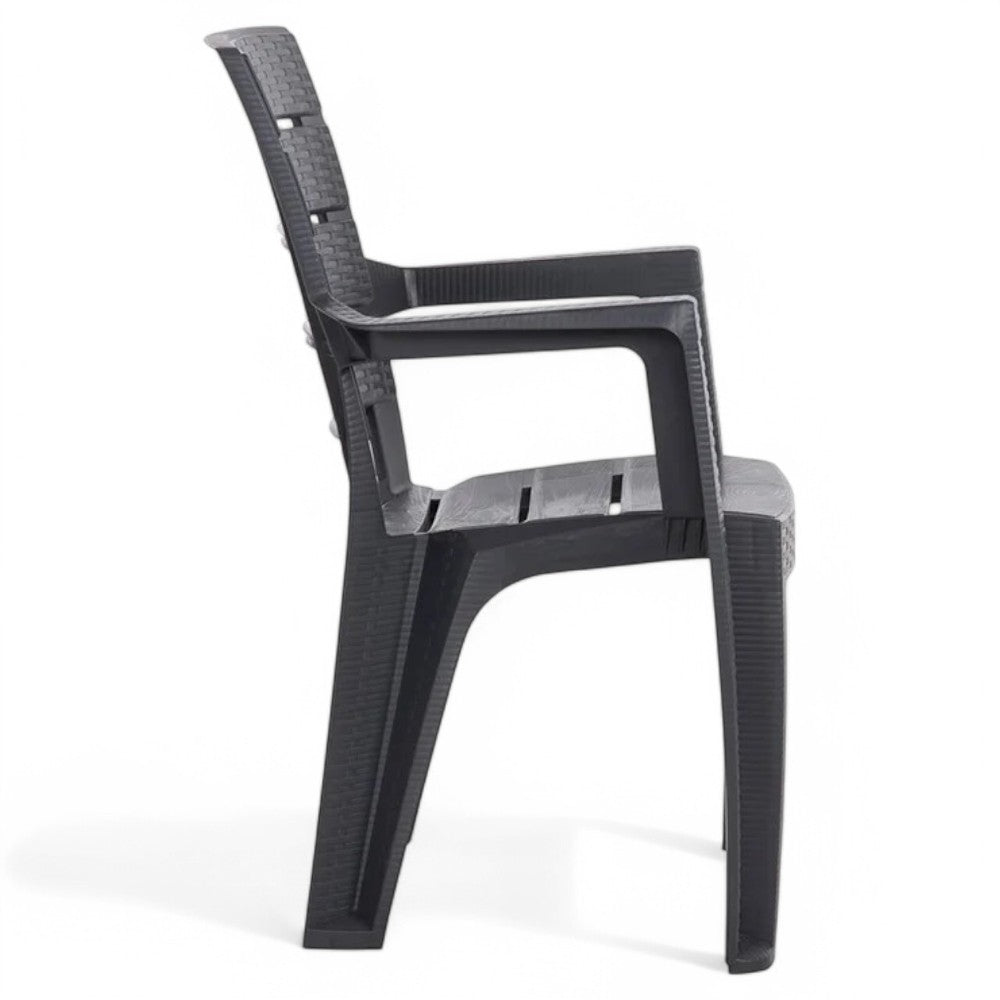Chaise de jardin d'extérieur empilable avec accoudoirs en résine effet rotin anthracite