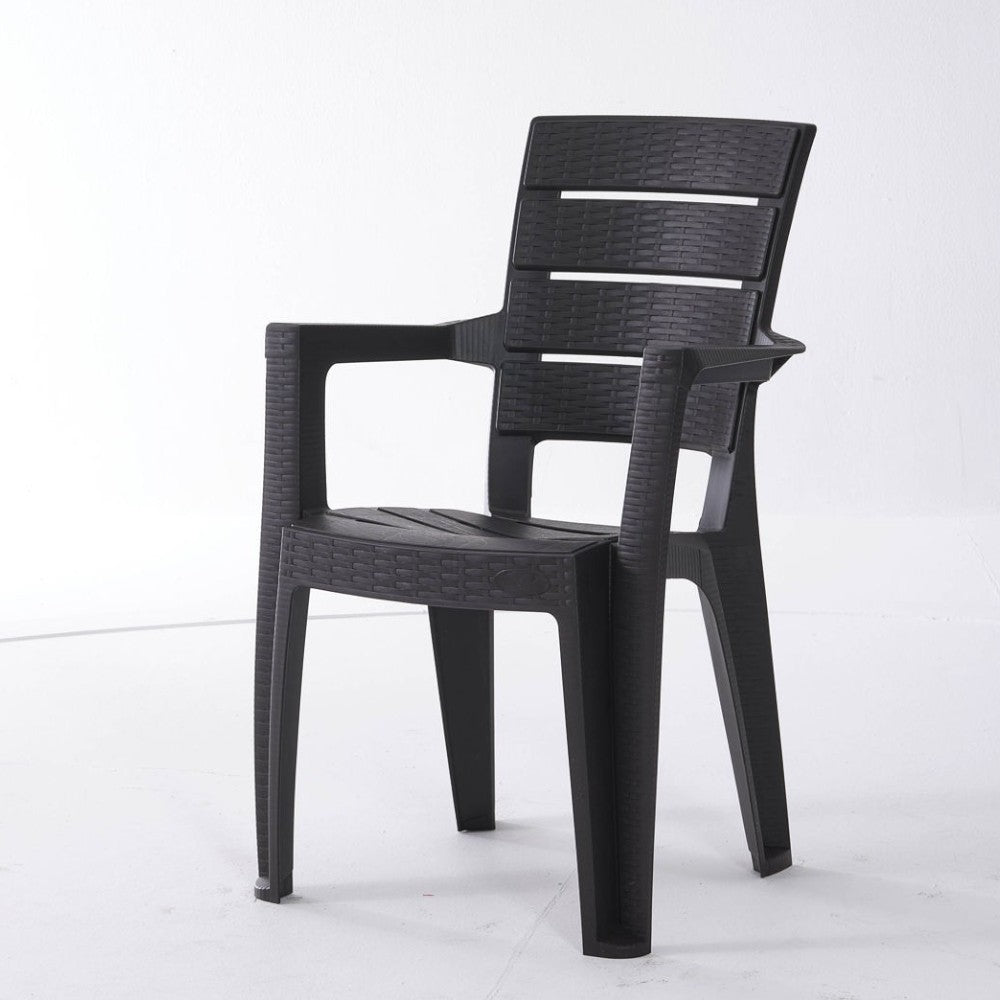 Chaise de jardin d'extérieur empilable avec accoudoirs en résine effet rotin anthracite