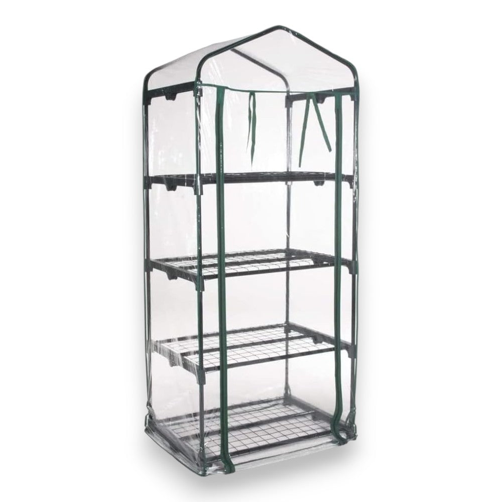 Serre balcon 4 étagères 70x50x155 cm avec structure en acier et tôle PVC anti-UV 