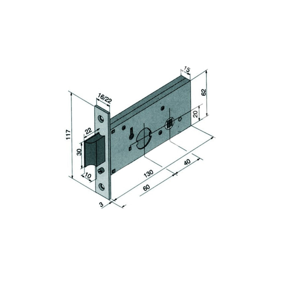 Serrure à mortaiser pour bandes à pêne dormant et pêne demi-tour 62 mm H 123 - 60 mm (12360010)