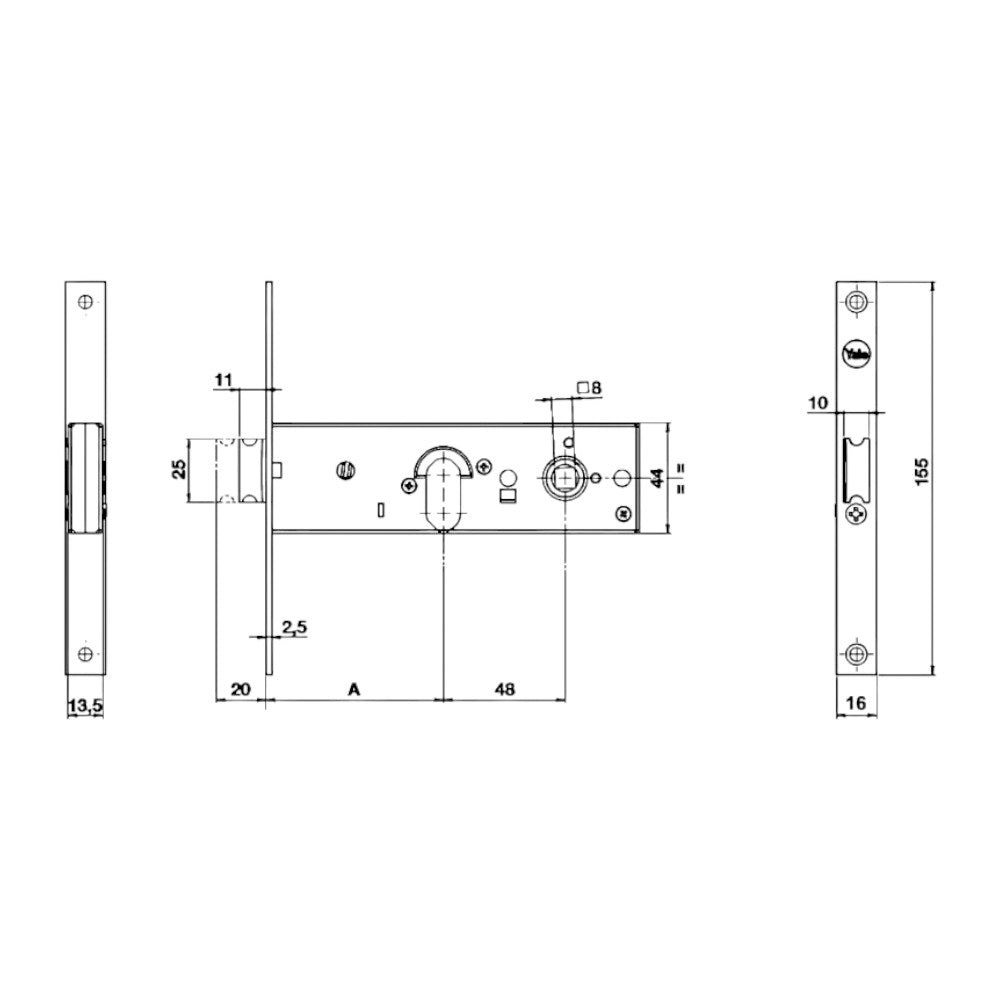 Serrure à mortaiser pour bandes à pêne dormant et pêne demi-tour 44 mm H 87000 - 58 mm à 1 portée (Y8700058080)