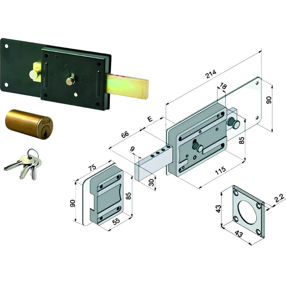 Ferroglietto Pêne Dormant Seulement 6 Coups Avec Cylindre Fixe 012 - mm.60 (01260601)