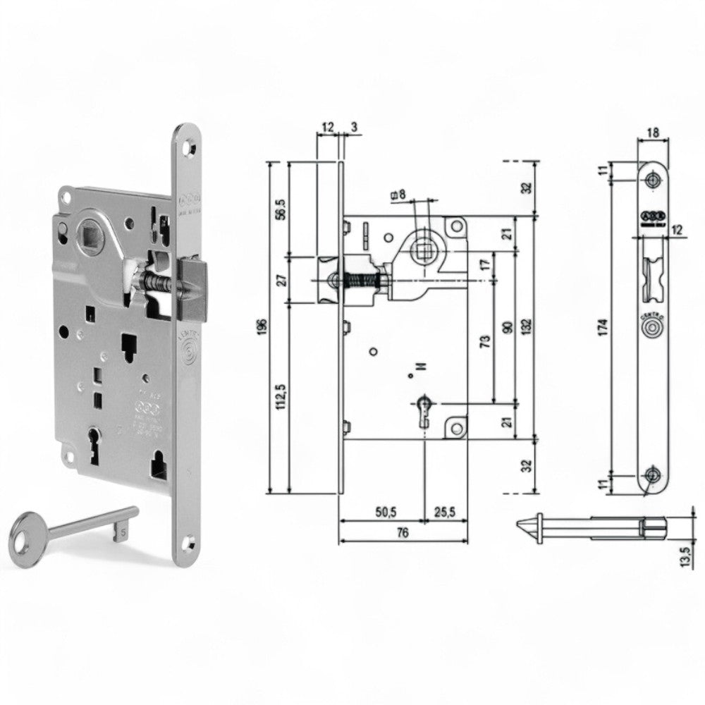 Loquet central Compass Lock uniquement bord rond chrome mat - bord chromé mat 50 mm (1010.50.34)