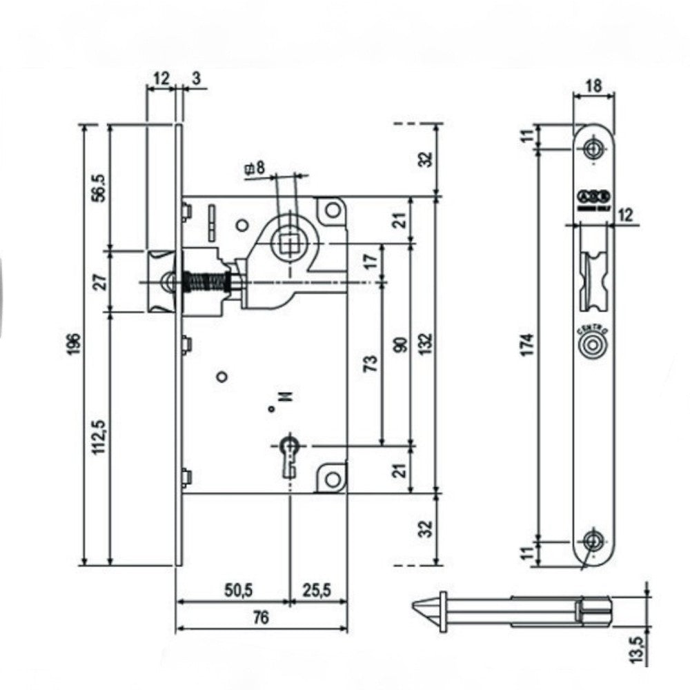 Loquet central Compass Lock uniquement bord rond chrome mat - bord chromé mat 50 mm (1010.50.34)