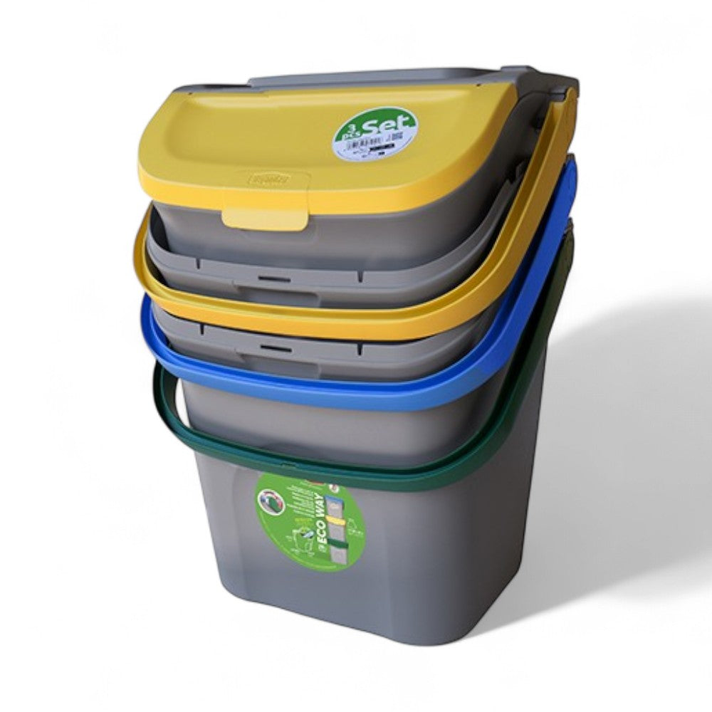 Set 3 pezzi pattumiera verticale 28 L Eco way 39x37xH41 cm per esterno