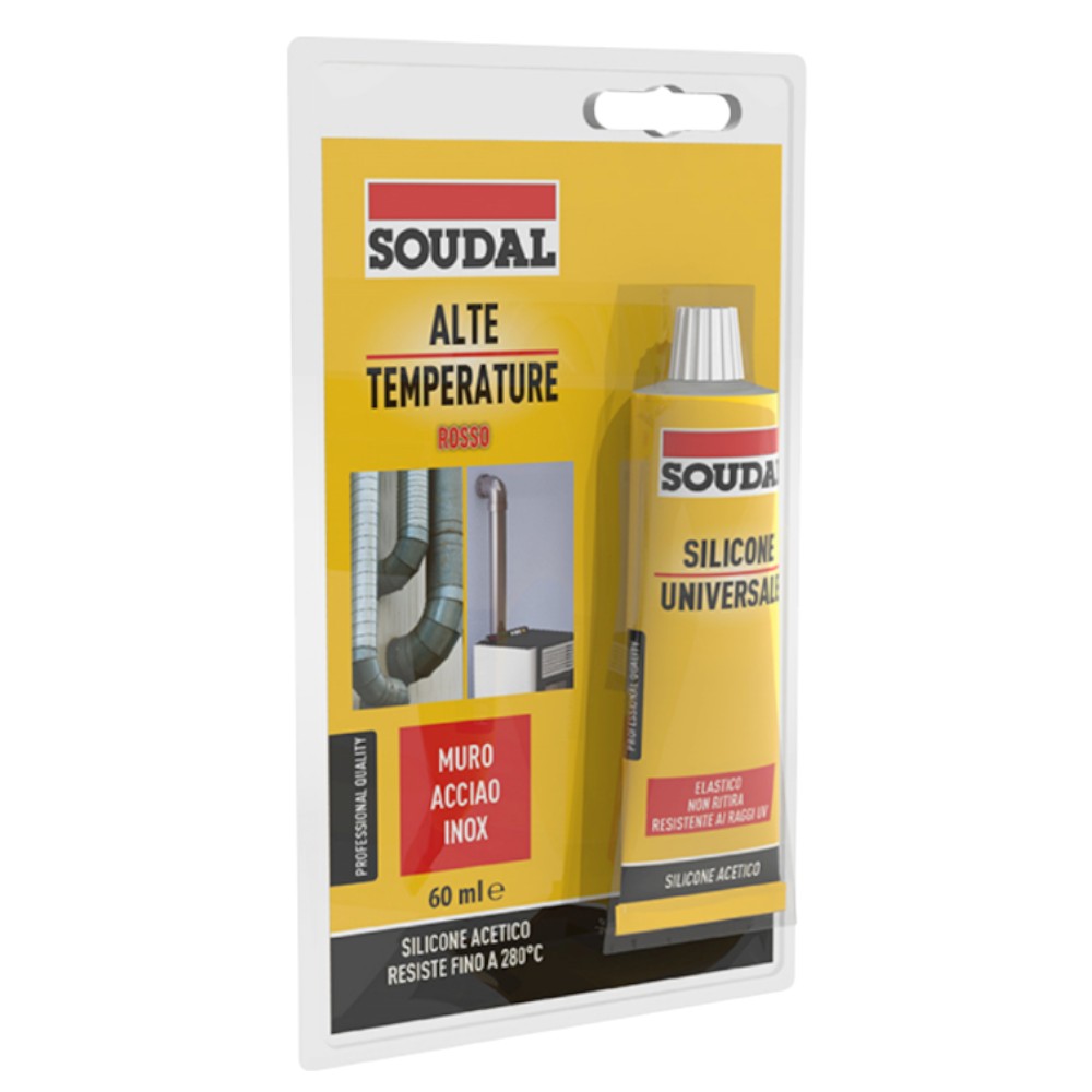 silicone haute température sous blister soudal 60 ml - rouge