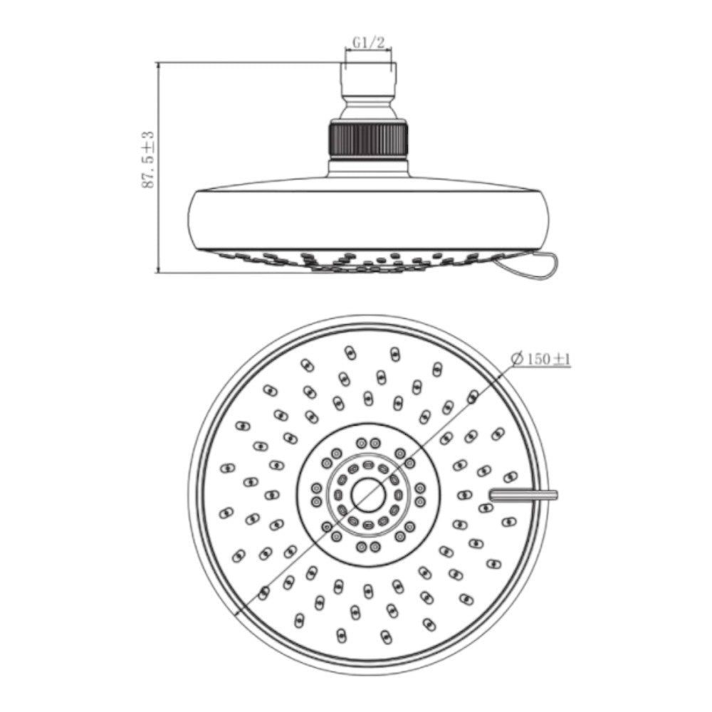 Pomme de douche 5 jets ø 93 mm - 1/2