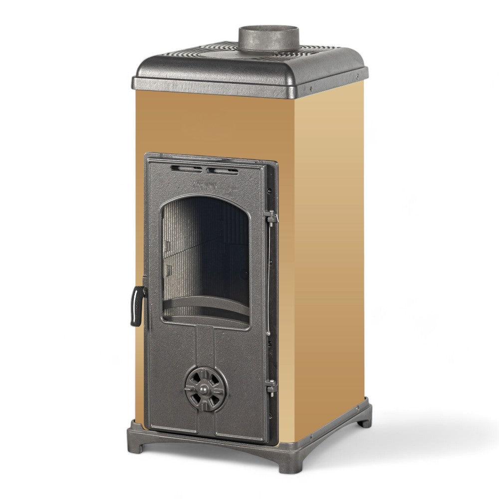 Poêle à bois de 6,3 kW avec structure en acier et intérieur en fonte avec plaque radiante K2 