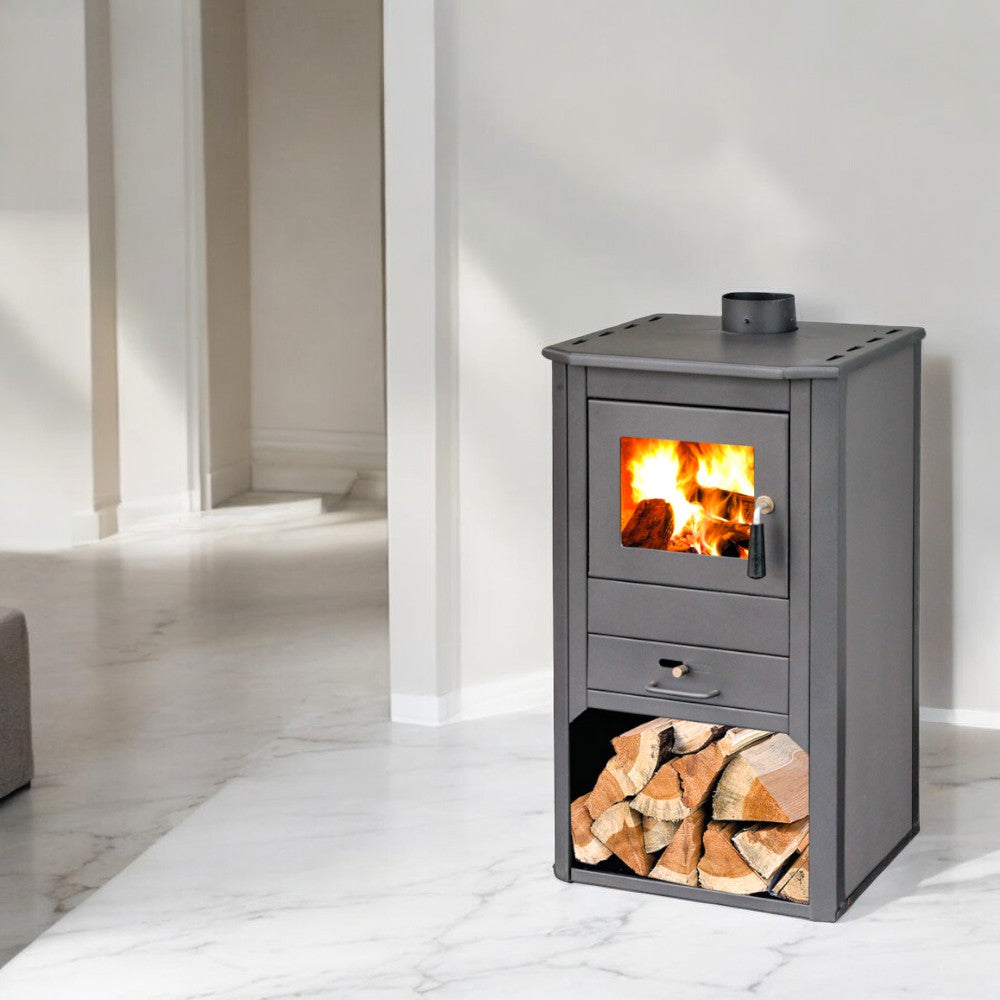 Poêle à bois en acier anthracite 9 kw