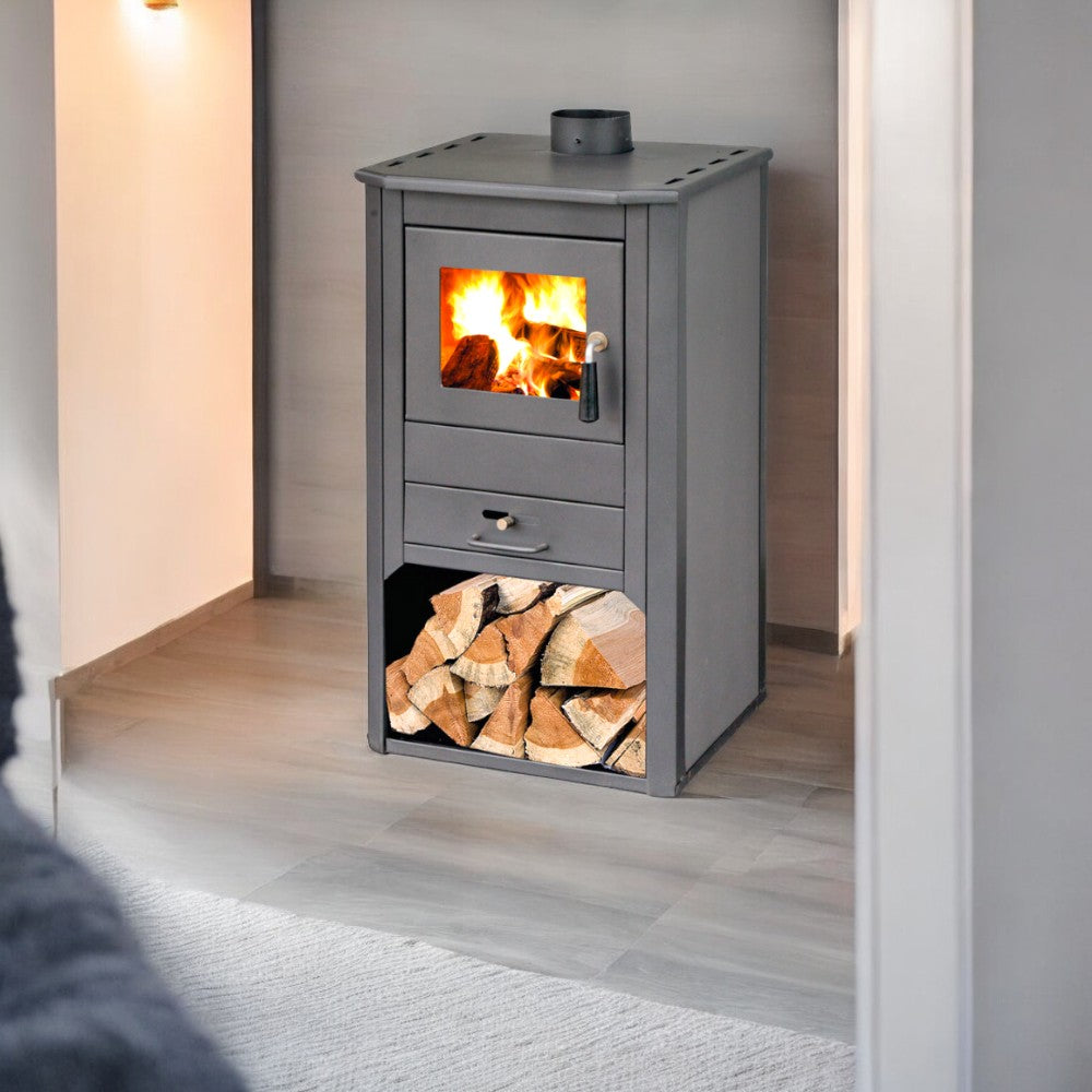 Poêle à bois en acier anthracite 9 kw