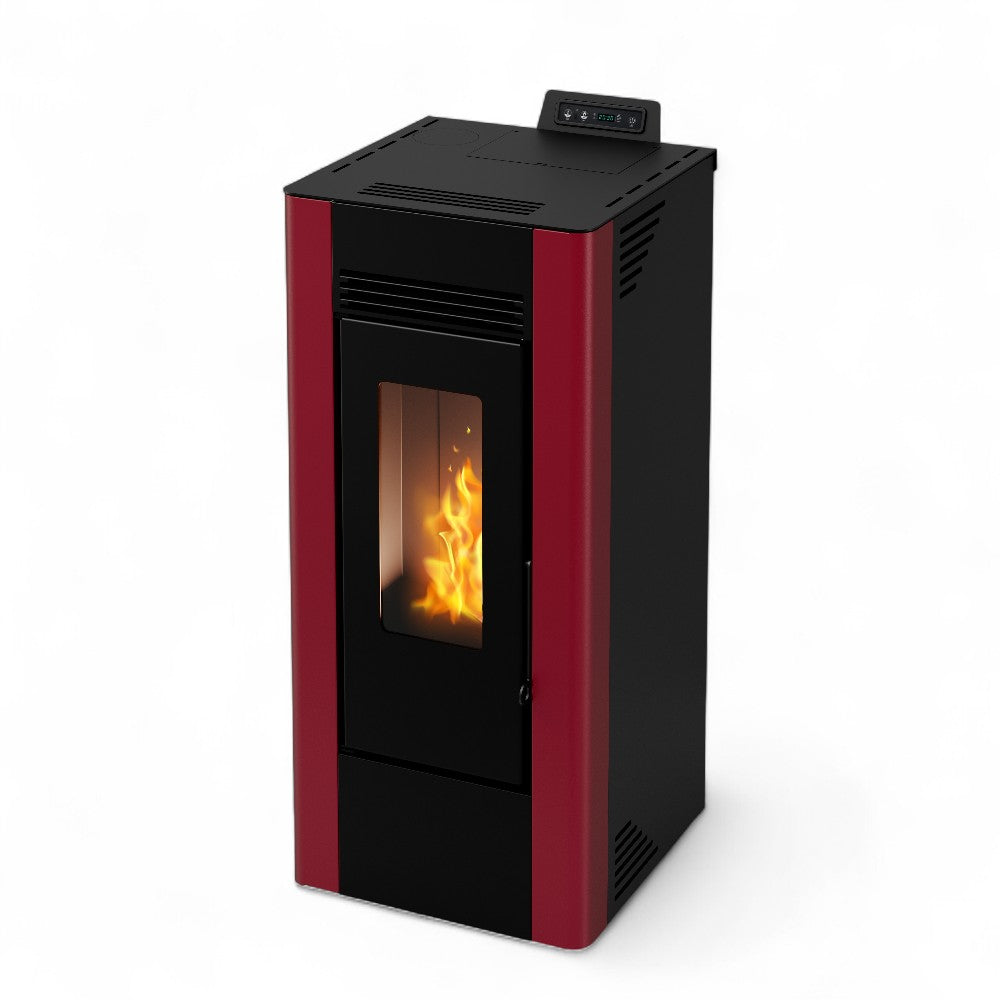 Stufa a pellet ventilata canalizzata in acciaio 11.61 Kw bordeaux e nera 47x46xH102 cm A+ Clever