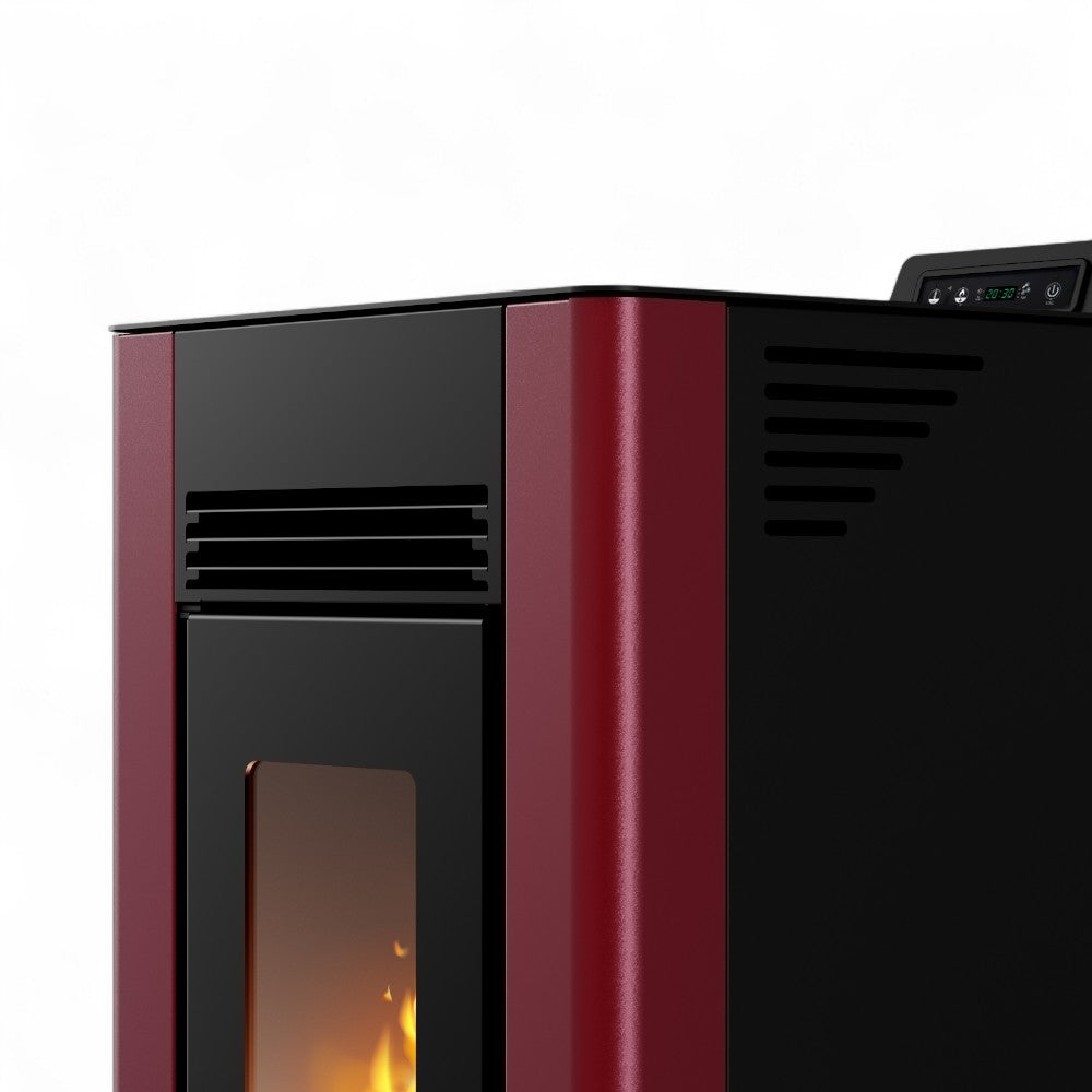 Stufa a pellet ventilata canalizzata in acciaio 11.61 Kw bordeaux e nera 47x46xH102 cm A+ Clever