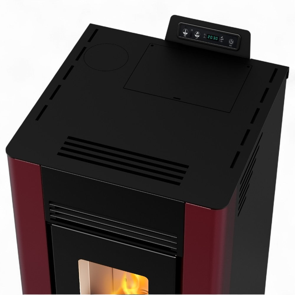 Stufa a pellet ventilata canalizzata in acciaio 11.61 Kw bordeaux e nera 47x46xH102 cm A+ Clever