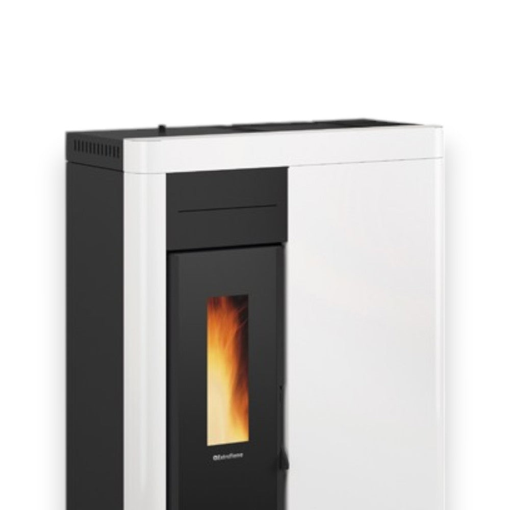Poêle à granulés Virna Idro 14,5 Kw Blanc (Compte Thermique) - mesure 79,3x38,4x110,5h cm. poids 151 kg