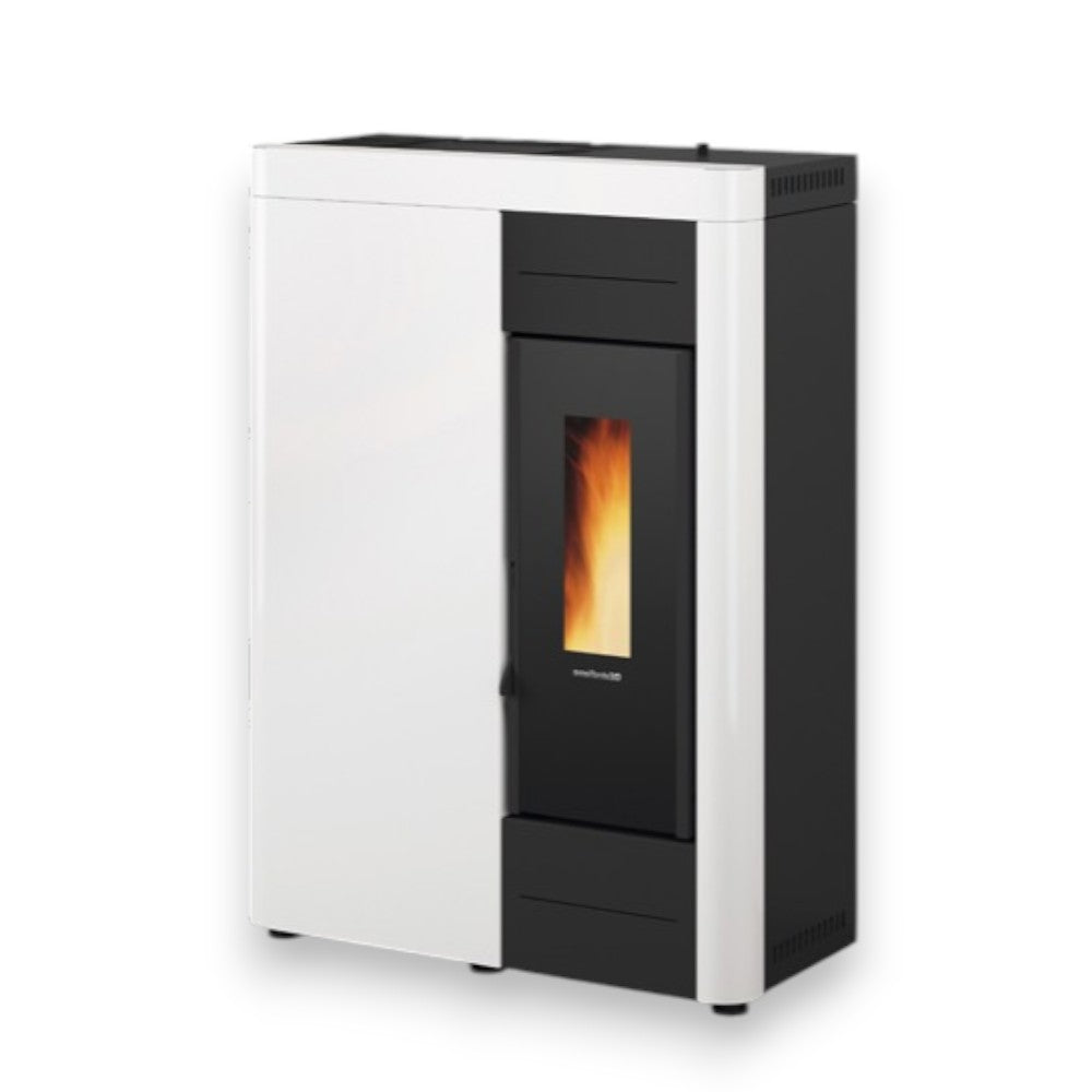 Poêle à granulés Virna Idro 14,5 Kw Blanc (Compte Thermique) - mesure 79,3x38,4x110,5h cm. poids 151 kg