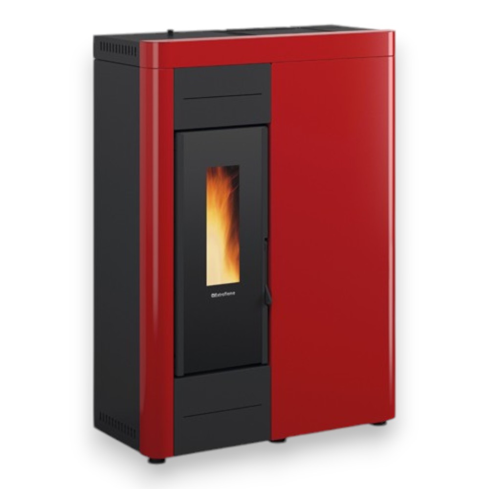 Poêle à pellets Virna Idro 14,5 Kw Bordeaux (Compte Thermique) - mesure 79,3x38,4x110,5h cm. poids 151 kg